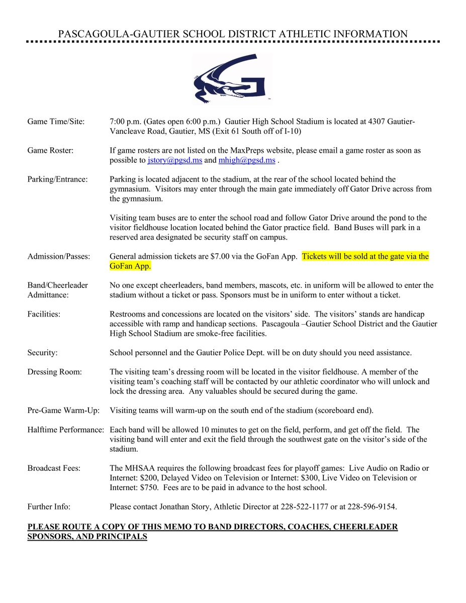GchsCats's tweet photo. We are hitting the road to Gautier High School this Friday. We want all of our players, coaches, band members, cheerleaders, and fans to be prepared before heading to the game. Please review the Visiting Team Athletic Information.
#GCHSWildcats #FN5GL #Entry @TMobile https://t.co/SVJW5Qnrh8