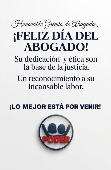 PartidoPoderGua's tweet photo. "Hoy celebramos a quienes defienden la justicia con ética y pasión. ¡Feliz Día del Abogado! ⚖️"

#afiliate #sinmiedoalexito #lomejorestaporvenir   #DíaDelAbogado #Justicia #ÉticaProfesional. https://t.co/nb3HmYhyN1