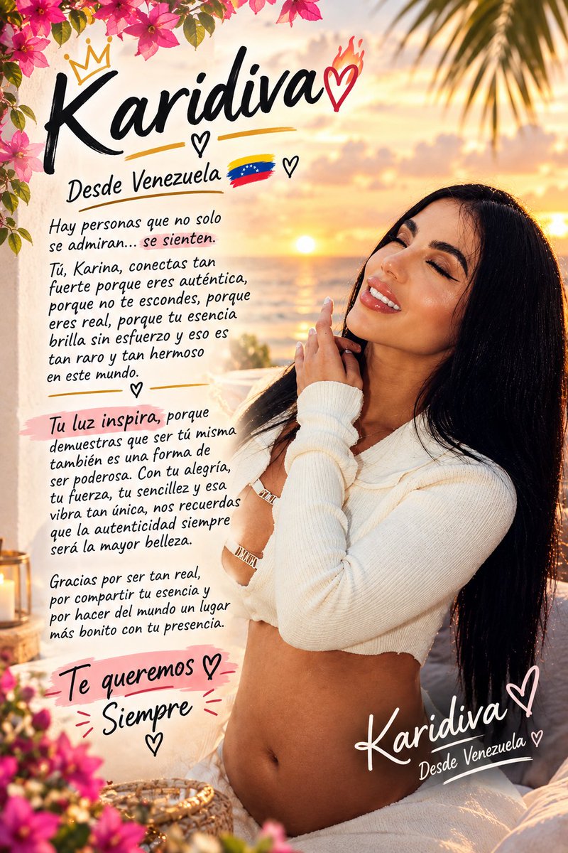 KarinaBQUEENS's tweet photo. Qué lindo ha sido conocerte, Karina. ✨ Apoyarte, quererte y acompañarte en cada etapa es un regalo. Gracias por ser tan auténtica y por compartir esa luz tan bonita que te hace única. ❤️‍🔥 Te amo desde V e n e z u e l a 🇻🇪
#karinagarcia 
@Kariinagarcia https://t.co/IFdHgnXdX0