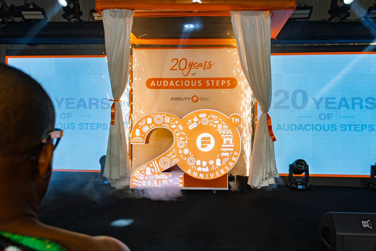fidelitybankgh's tweet photo. It’s official. Twenty years of Fidelity Bank. 20 years of Audacious Steps! 🧡
Say hello to the mark we carry into our next chapter. #Fidelityat20 https://t.co/897TJJOnI7