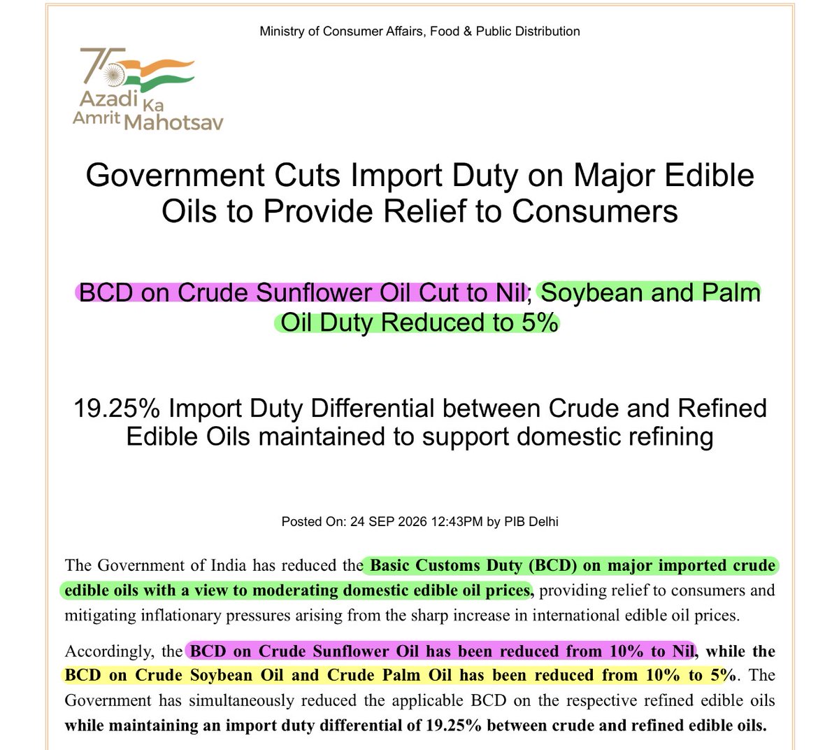 shubham31962's tweet photo. Basic Customs Duty (BCD) on Crude Sunflower Oil Cut to Nil; Soybean and Palm Oil Duty Reduced to 5%.
#UPSC #PIB #UPSC2027 #BPSC72 #BPSC #UPPCS For More, Join the Channel https://t.co/P31uUI5l6a https://t.co/dvq39VQ0rv
