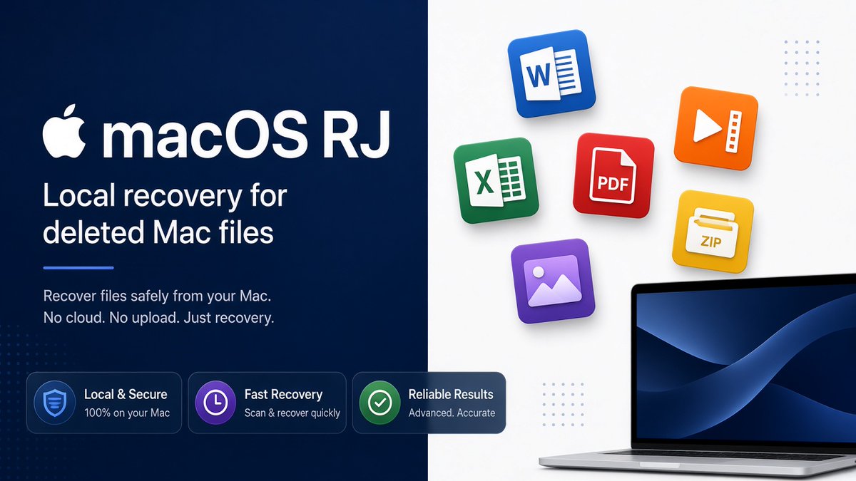 macOSRJcom's tweet photo. 📂 Local recovery for deleted Mac files.
Documents, photos, archives, and more — restored on hardware you control. No account required for Free.
#LocalRecovery #DeletedFiles #Documents #Photos #Archives #FileTiles #MacBackup #NoAccount #macOS https://t.co/JFVoW0vH5K