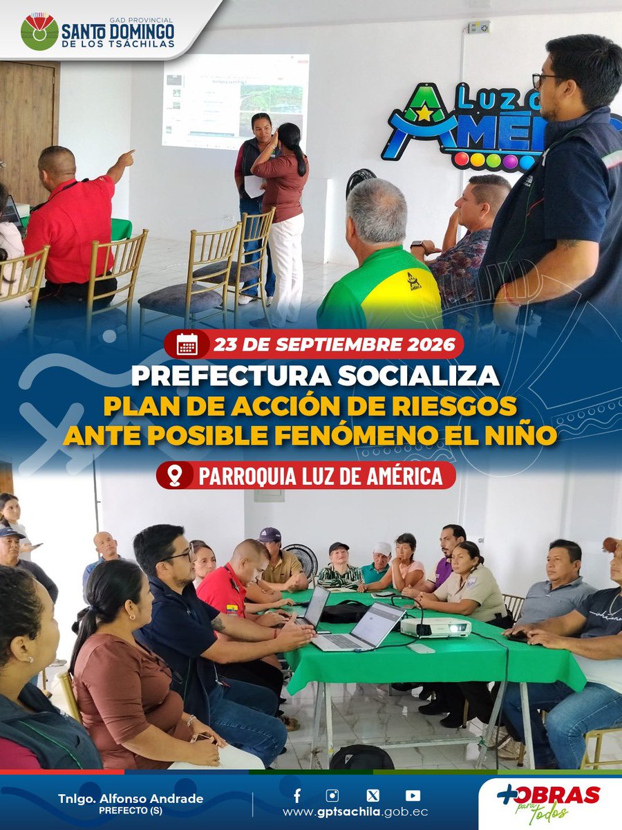 GadTsachilas's tweet photo. 📍Luz de América 
Avanzamos con esta socialización en la que orientamos la construcción de este plan como una guía para la comunidad ante posibles emergencias por el fenómeno El Niño. 💦👷🏻 https://t.co/P9II5z1WMG