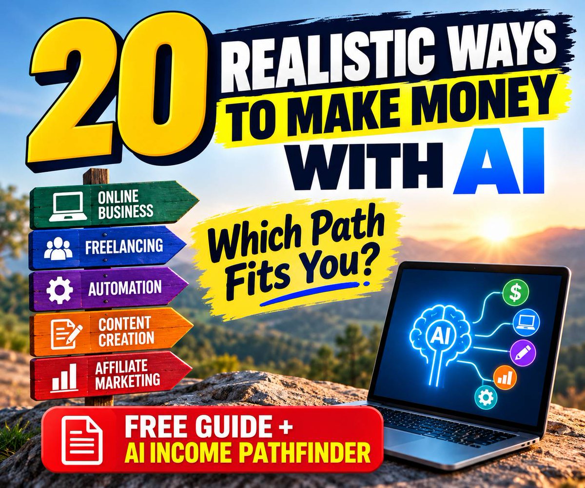 clintherman's tweet photo. AI can give you endless ways to make money. The hard part is choosing one that fits YOU.

I narrowed my research to 20 realistic AI-assisted income paths + built a free Pathfinder to help narrow the choices.

https://t.co/NHkJ8ORtmf https://t.co/nbZnQ95oW6