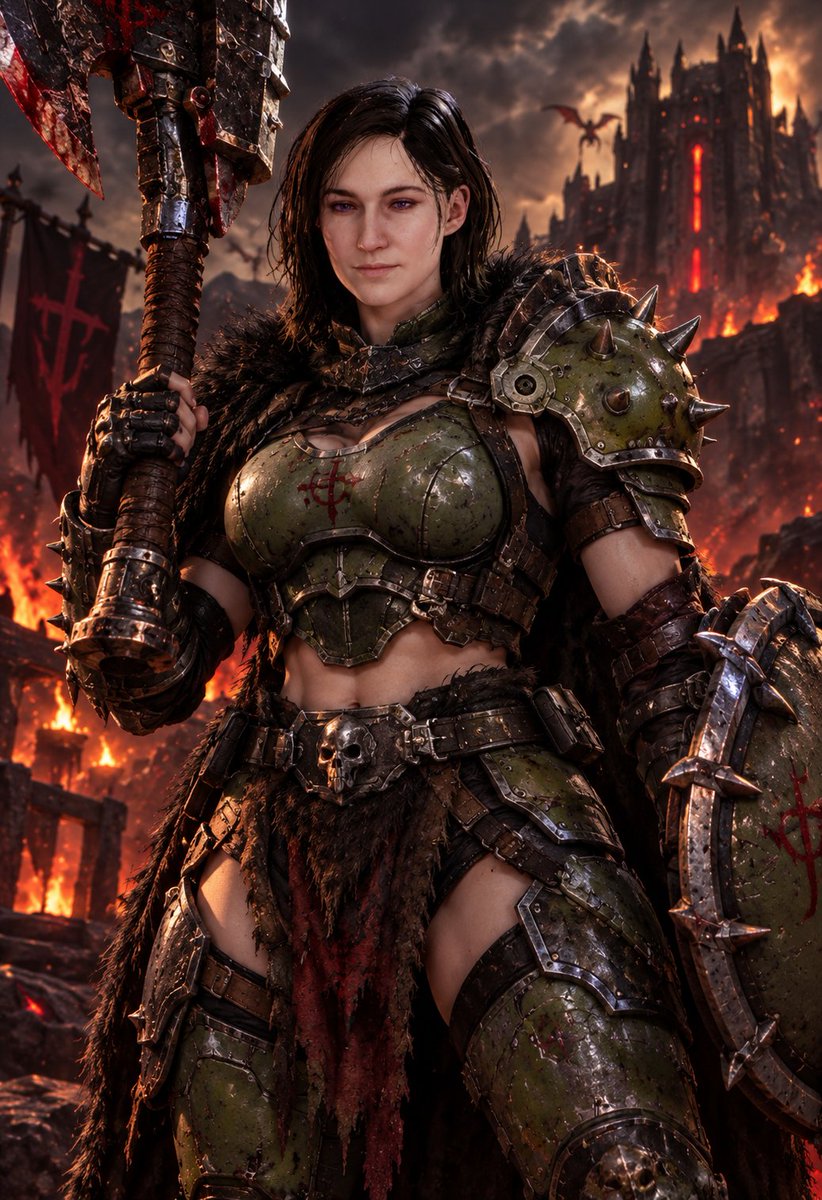 AgentMaxis115's tweet photo. She wore the crown of the Night Sentinels, and those that tasted the bite of her sword named her... Lady Doom Slayer. My beautiful queen/mommy Samantha Maxis cosplay as Lady Doom Slayer because she's ready for Doom Slayer is coming to BO7!! 

#SamanthaMaxis #CallofDuty #AIart https://t.co/zHyF33pAeS