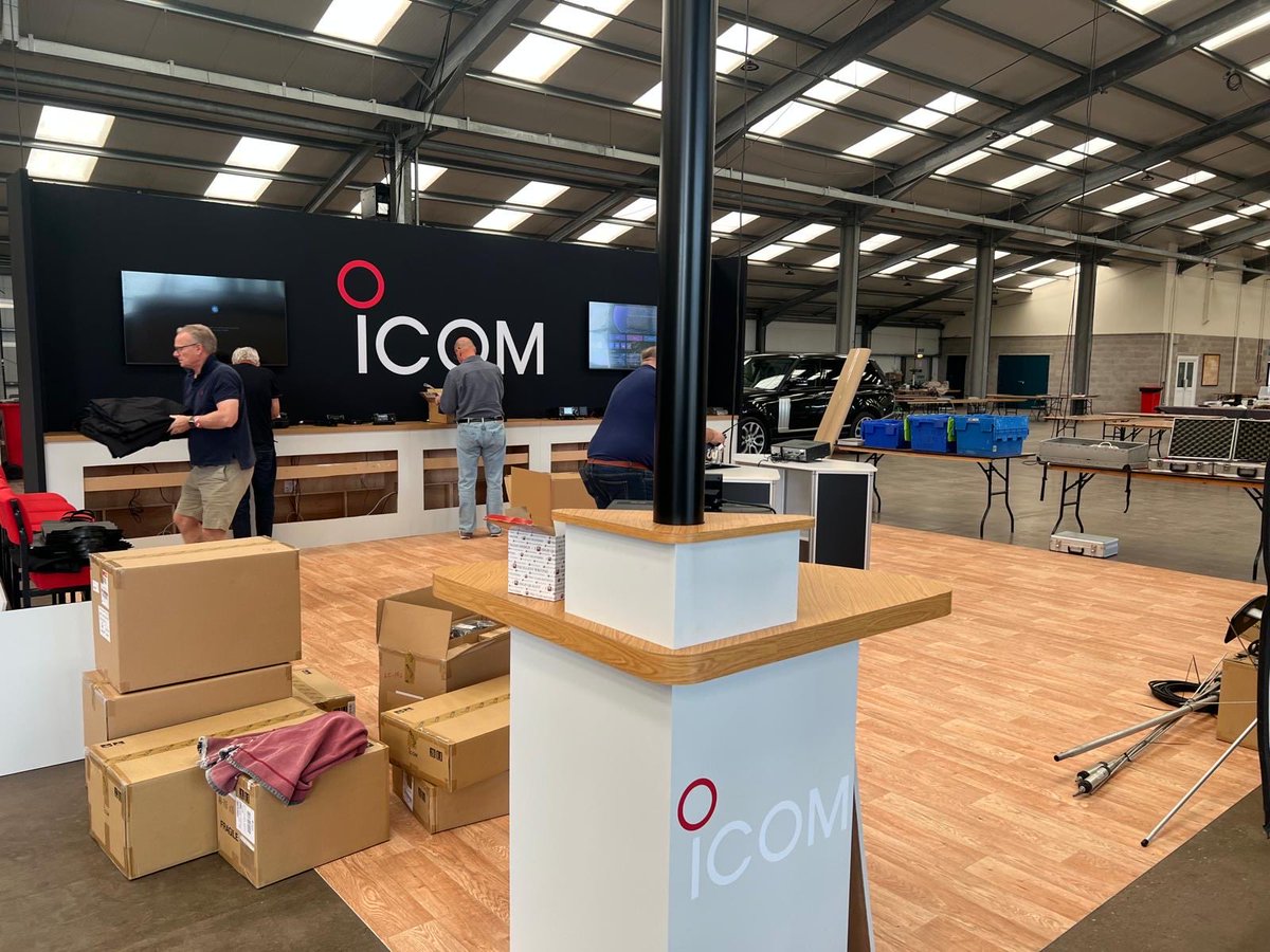 Icom_UK's tweet photo. Setup in full swing for @NationalHamfest! 🛠️
The team is hard at work getting the stand ready for tomorrow, plus you might spot JT lending a hand this year! We’ve got the IC-7110, ID-5200E, and much more on display.
Find out more: https://t.co/dGnByUl2Gx
#HamRadio #Hamfest #icom https://t.co/M1n4xrSUy5