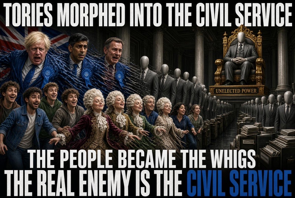 englishexit's tweet photo. The history of England today summed up in one meme! We allowed the civil service to become the absolute monarch, via the tories and Fabian’s. The real monarch is the defacto head of the civil service, cabinet secretary! Deep but true. https://t.co/zVcetPelDs