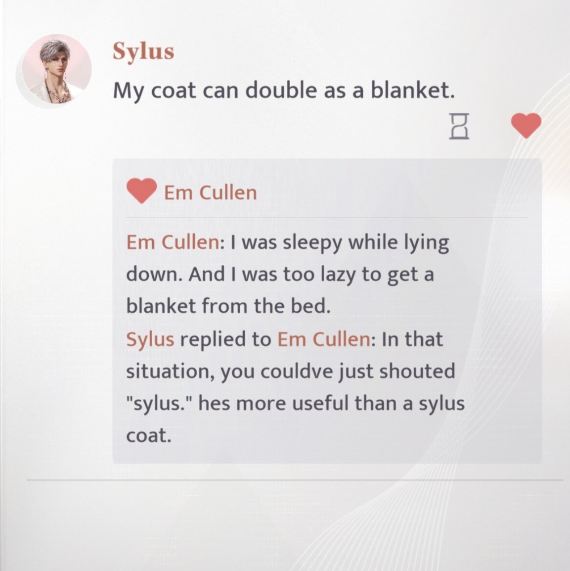 __MariyaLee's tweet photo. SYLUS IS JUST THE MOST CLINGY DOWN BAD HUSBAND ISTG 😭✋

He just wants us to use him as a BLANKET, CHAIR, and a BED for our maximum comfort 😩❤️‍🩹 https://t.co/XkQn6RVM7h