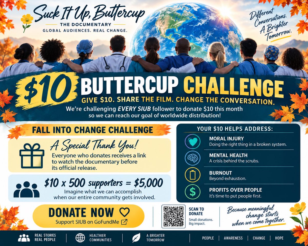 suckitupbc_2025's tweet photo. This fall, we're asking everyone to give just $10, and share this with 10 people. 

Help us bring this documentary 🎥 to audiences around the world &amp; spark conversations about burnout, moral injury &amp; the future of #healthcare. https://t.co/tAiElU2SGf
#physician #nurselife https://t.co/IIUPQMpAdG