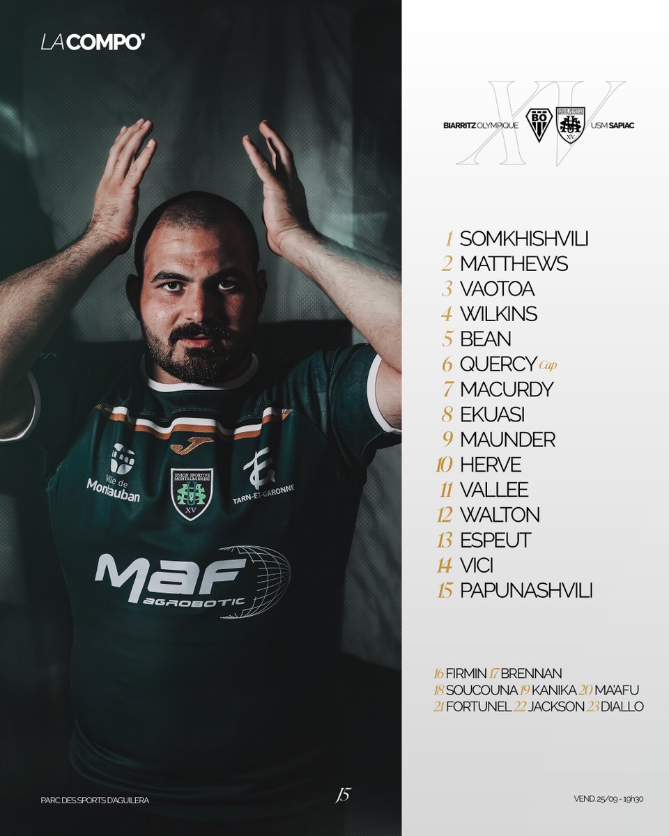 UsmSapiacRugby's tweet photo. ๐๐ฆ ๐๐๐๐๐๐ ๐ขโซ๏ธ
Dรฉcouvrez la compo' de nos ๐๐๐ง๐ฉ&๐๐ค๐๐ง pour le dรฉplacement en terre basque ! โ๏ธ
Votre Allez Sapiac #05 est en ligne ๐๏ธ !
https://t.co/UCbWtQYHOU
#AllezSapiac #GreenArmy #BOUSM https://t.co/fr0PVhnAVS