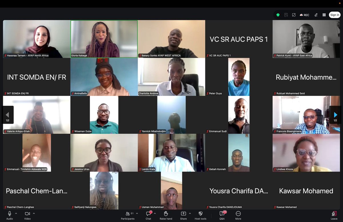AUC_PAPS's tweet photo. The @AU_AYAPs Cohort 4, namely, Ms Amina Bello (Central Africa), Mr Patrick Kumi (East Africa), Ms Hassnaa Tamam (North Africa), Ms. Ruth Kangwa (Southern Africa) and Mr. Bakary Sonko (West Africa) and the @AUC_PAPS #Youth4Peace Africa Programme convened an online discussion as part of #PeaceDay2026 commemorations to reflect on their mandate across the 5 regions of the continent, in line with the Continental Framework on Youth, Peace and Security (CFYPS) and its 10 Year Implementation Plan. 

Held on the theme, “From Framework to Action: Advancing Youth, Peace and Security in Africa”, the AYAPs highlighted youth experiences and contributions to peacebuilding, early warning and prevention, including in electoral contexts, promoting a culture of peace and nonviolence, political processes, and the ongoing development and adoption of national action plans (NAPs) on YPS across the continent.

They also underscored the need for financing, strengthening youth networks, coordination and collaboration with all stakeholders, including member states, RECs/RMs and partners, integrating YPS in national youth frameworks, greater youth advocacy and accountability, meaningful youth participation at policy and decision-making levels, bringing the AU closer to young people, ensuring NAPs translate commitments to action and bridging the gap between policy and implementation.

The discussions focused on AYAPs' role as amplifiers of youth voices in AU decision-making spaces, advocates for youth agency across the continent, and servants of youth constituencies, especially in conflict-affected contexts. 

They identified key priorities, including strengthening regional mapping and information sharing; targeted institutional support for NAPs; capacity building and peace education; aligning youth peace and security and women, peace and security; and inter-institutional coordination platforms. 

Participants agreed to continue supporting the YPS Agenda, work closely with all stakeholders toward #SilencingtheGuns, and promote a peaceful and secure Africa. 

#Youth4Peace #Youth4PeaceAfrica