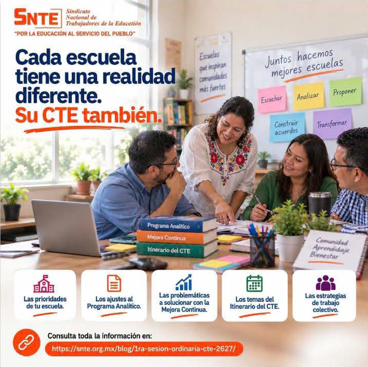 SnteNacional's tweet photo. Conoce 5 decisiones que le tocan a tu colectivo en el CTE.
➊ Prioridades de tu escuela
➋ Ajustes al Programa Analítico
➌ Problemas a solucionar con la Mejora Continua
➍ Temas del Itinerario del CTE
➎ Estrategias de trabajo colectivo
Más información 👇
https://t.co/3cafNK36ay https://t.co/UjSxT3gYBz