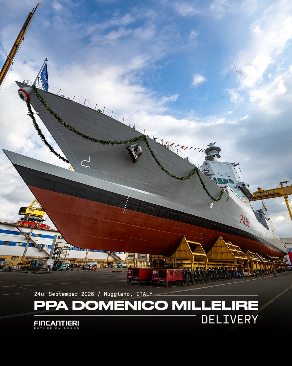 Fincantieri's tweet photo. Today, the delivery of the PPA - Multipurpose Combat Ship “Domenico Millelire”, that we built for the Italian Navy, took place in Muggiano. The ceremony was attended by Admiral Aurelio De Carolis, Commander in Chief of the Naval Fleet, Chief Inspector Admiral Cristiano Nervi, Director of NAVARM, and Joachim Sucker, Director of the Organisation Conjointe de Coopération en matière d'Armement (OCCAR); they were welcomed by our Chairman Biagio Mazzotta, our CEO, Pierroberto Folgiero, and our General Manager of Naval Vessels Division, Eugenio Santagata.

With 143 meters long overall and a speed of more than 31 knots, the PPA is a highly flexible ship with the capacity to serve multiple functions, ranging from patrol with sea rescue capacity to Civil Protection operations and, in its most highly equipped version, first line fighting vessel, also thanks to different configurations of combat system.

A new vessel that confirms our commitment, alongside the Navy, to developing cutting-edge solutions and systems to bring a safer future on board.

@ItalianNavy @MinisteroDifesa