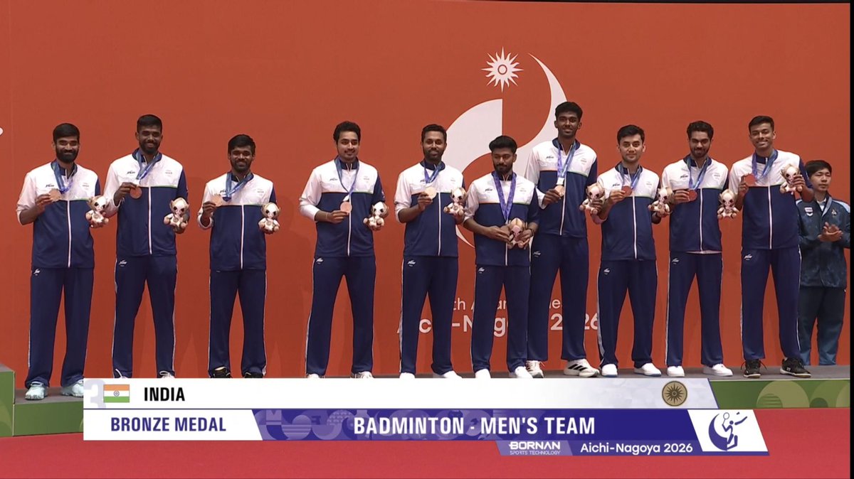 VPIndia's tweet photo. Heartiest congratulations to our Men's Badminton Team, Parinaaz Dhaliwal and Anantjeet Singh Naruka, and Seema on their Bronze Medal-winning performances at the Asian Games.
From the Men's Badminton Team's spirited campaign and India's first-ever Asian Games medal in the Skeet Mixed Team event by Parinaaz Dhaliwal and Anantjeet Singh Naruka, to Seema's remarkable achievement in ending India's long wait for a medal in the Women's 10,000m event, each of these accomplishments reflects dedication, resilience and years of hard work.
May they continue to achieve greater heights and inspire many more with their success.