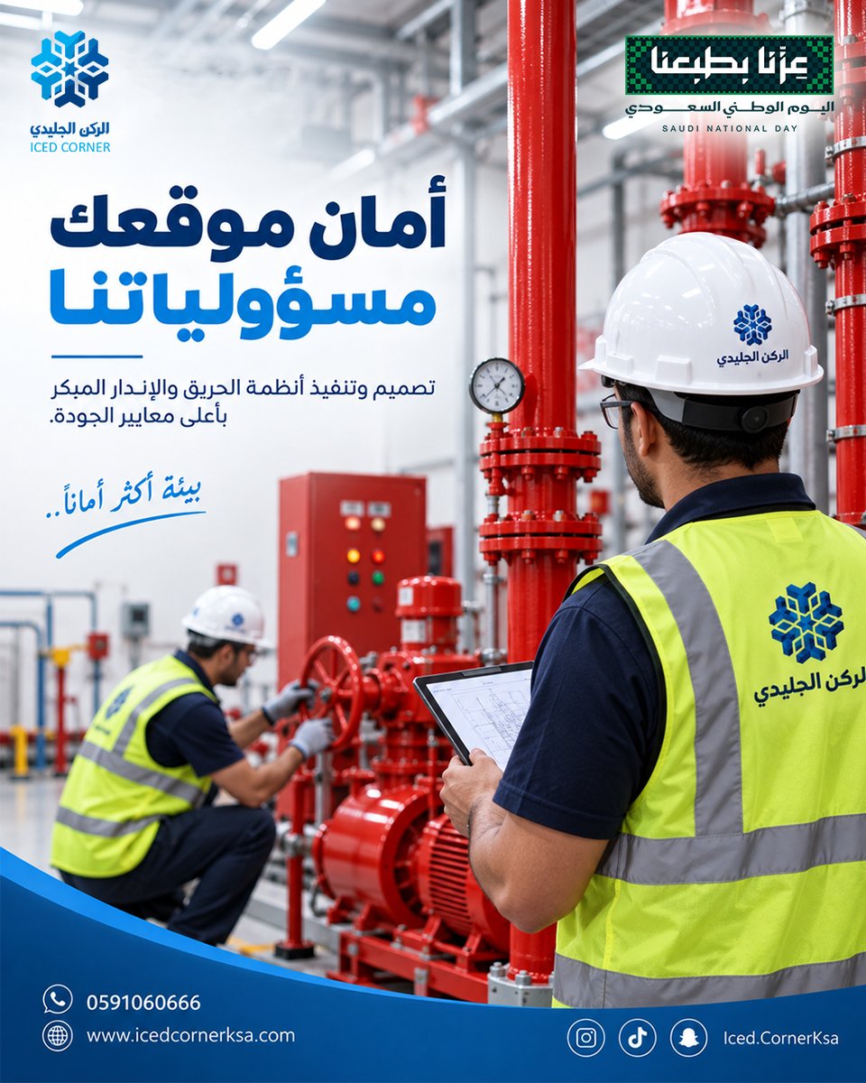 icedcorner86428's tweet photo. 🔥 أمان موقعك… مسؤوليتنا
 نقدم في الركن الجليدي حلولًا متكاملة لتصميم وتنفيذ أنظمة مكافحة الحريق والإنذار المبكر، وفق أعلى معايير الجودة والاعتمادية.نحرص على حماية منشآتك ورفع مستوى السلامة، من خلال حلول هندسية مصممة لتلائم احتياجات موقعك
📞 0591060666 https://t.co/LZSFUNFX9s