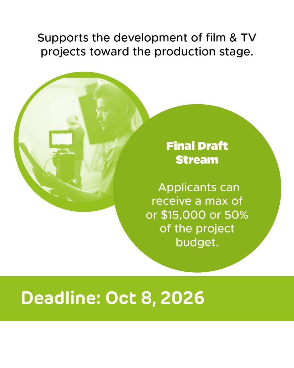 creativesask's tweet photo. 📢 The Film and Television Development Grant deadline is two weeks away! 

This grant supports the development of film & TV projects toward the production stage. There are three streams available: 

🎞️ First Draft Stream 

🎬Final Draft Stream 
️ Slate Stream 
 https://t.co/Lon3mnHhFH 

🚨Deadline: October 8, 2026 

For details, application instructions, and deadlines, check those guidelines: https://t.co/OK8KxySt0P 

📸: The Other Side, supported by the Feature Film and Television Development Grant 

#CreativeSaskatchewan #FilmandTVDevelopmentGrant  #SaskatchewanFilm #ApplyNow #CreativeSK #SKTalent #FilmedInSaskatchewan