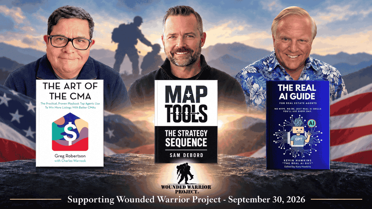 RETechnology's tweet photo. 📚 Three real estate authors. Three books. One day to support Wounded Warrior Project.

On Sept. 30, @samdebord, @gregrobertson and @KevHawkins are teaming up for the 3.3.1 campaign, with profits from sales of their three books benefiting Wounded Warrior Project. 

The books tackle three very different topics: strategic planning, comparative market analysis and AI in real estate.   

📆 Mark your calendar for Sept. 30 and get the details here: https://t.co/xFbXLXml6G 

#RealEstate #RealEstateTechnology #WoundedWarriorProject #retechnology