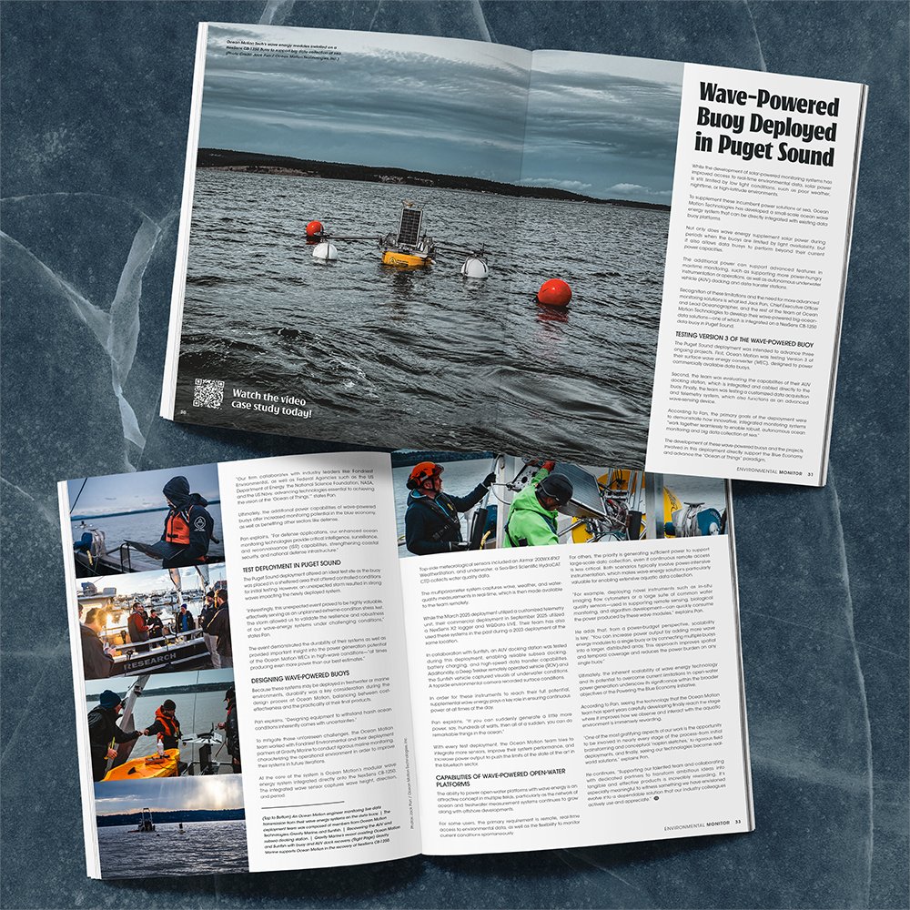 FondriestEnv's tweet photo. Breaking news! A wave-powered buoy has been deployed in the Puget Sound🏞️

Well, it was breaking news when we covered it online. Now you can read about this innovative technology in print! Subscribe to the Environmental Monitor for free: https://t.co/bEFwK2LymA 

@oceanmotiontech https://t.co/IBKdWsuqGi