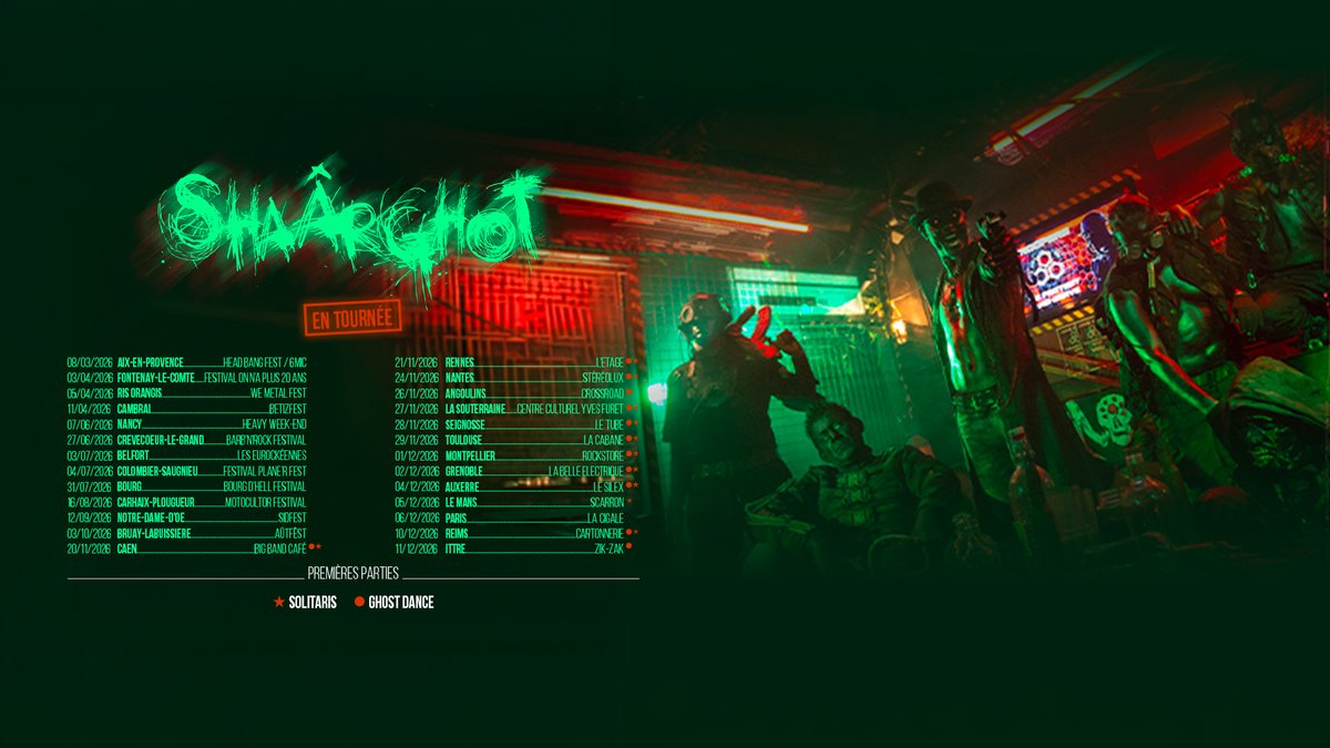 GDP's tweet photo. Shadow Army, êtes-vous prêts pour une nouvelle invasion ?

@Shaarghot c’est bien plus qu’un groupe : une créature, une mythologie, une véritable infection scénique ! Après avoir marqué le Hellfest en 2019, le Hellfest from Home en 2021 et fait trembler la Temple en 2025, le groupe continue d’étendre son univers.

🔥 Le 6 décembre, La Cigale sera envahie ! Et l’invasion se fera également en tournée dans toute la France.

🎟️ Shadow Army, prenez vos places dès maintenant sur https://t.co/zCmlXPGyHR !
📸 : GregH Photographer