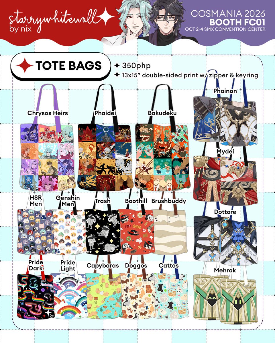 starrywhitewall's tweet photo. [🔄 &amp; ❤️] (1/3)

Sharing my #CosplayMania2026 catalog!
Check replies for reservation process! ⬇️

🌈 Phaidei, Bakudeku, Dottolone, Hoyo, Nijisanji, Holostars, Tamon's B-Side, Witch Hat, etc
📍 Booth FC01, SMX Convention Center, Oct 2-4

#FanfairAtCosplayMania2026 #Cosmania2026 https://t.co/5AHmYquQcY