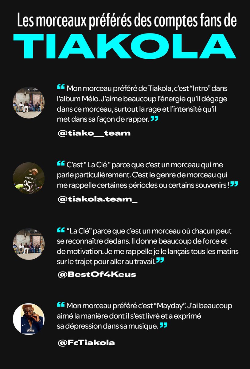 spotifyfrance's tweet photo. On a demandé aux comptes fans de @Tiakola_Meloo leur morceau préféré. Apparemment ils aiment bien “La Clé” 👀

Vous êtes d’accord avec eux ? https://t.co/thybW0WkFY