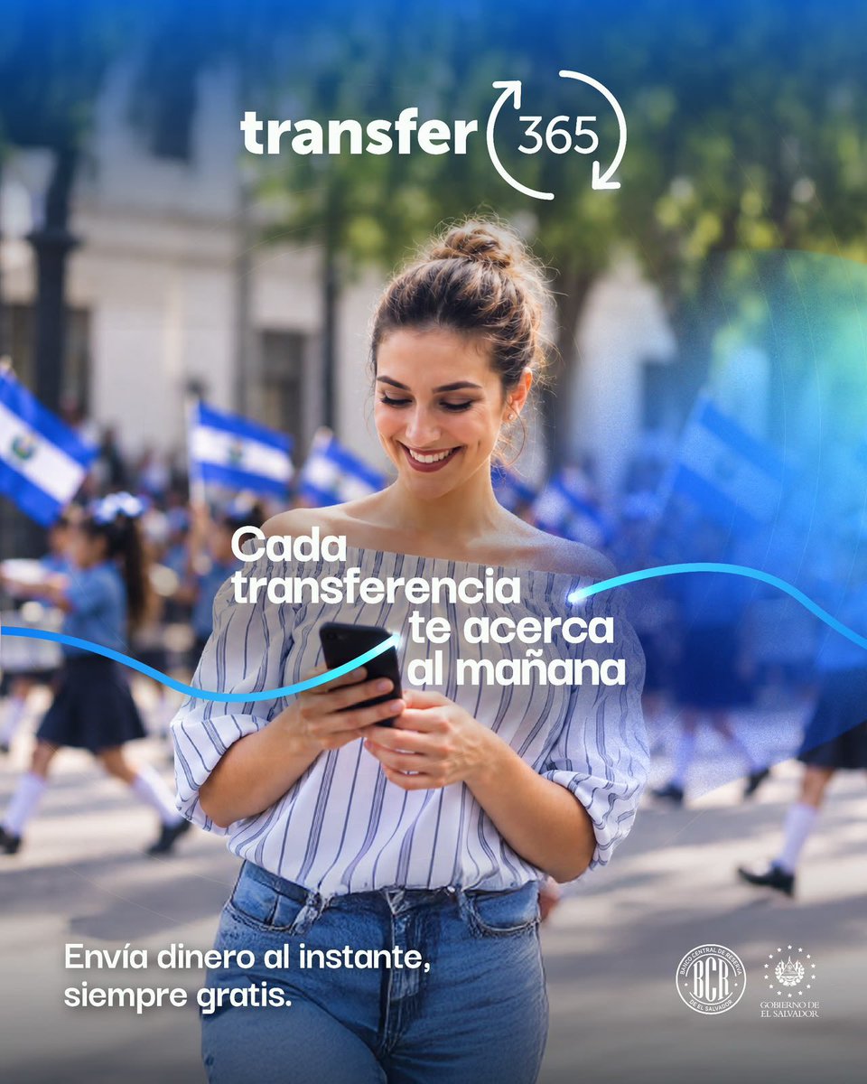 bcr_sv's tweet photo. Con Transfer365 del Banco Central de Reserva tienes la libertad de enviar dinero en cualquier momento. Nuestro servicio es gratuito y 24/7. 🇸🇻 https://t.co/D0G4W1Uoc9