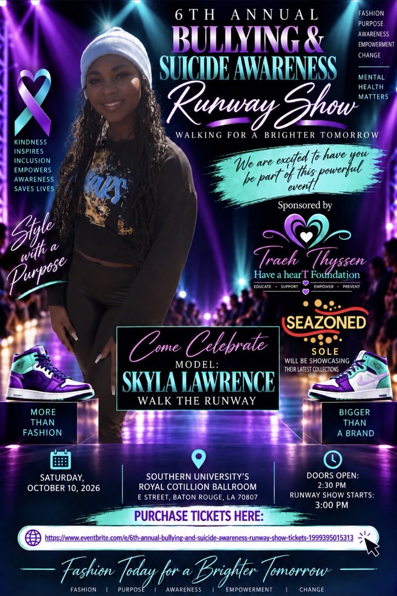 SeazonedSole's tweet photo. ✨ Fashion with a purpose! ✨

We’re excited to announce that Seazoned Sole has partnered with The Traeh Thyssen Have a HearT Foundation to showcase our latest collection at the 6th Annual Bullying &amp; Suicide Awareness Runway Show! 💜🩵 https://t.co/Ec20YgfLFQ