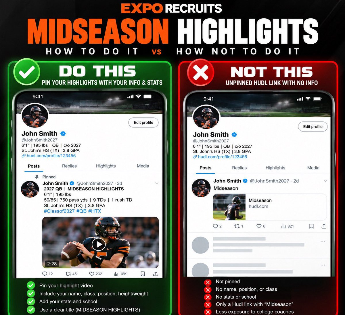 coachgarreck's tweet photo. 🚨 𝗠𝗜𝗗𝗦𝗘𝗔𝗦𝗢𝗡 𝗜𝗦 𝗛𝗘𝗥𝗘! 🏈

Your midseason film matters. Get it in front of college coaches NOW. 👀

✔️ Send film to 96% of college programs
✔️ EXPO social media promotion
✔️ Full recruiting platform access + more https://t.co/vOYc8zDpMB