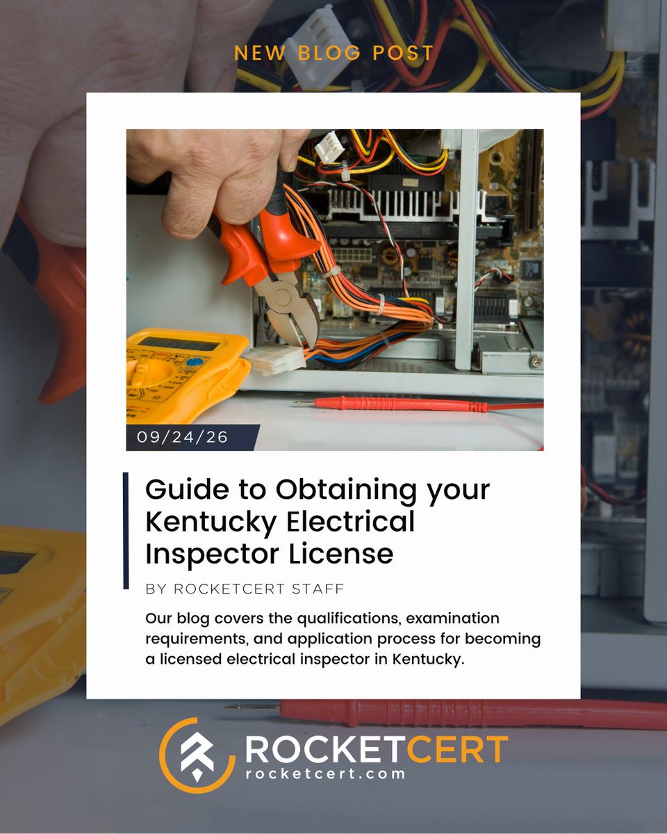 rocket_cert's tweet photo. Interested in becoming an electrical inspector in Kentucky? We cover the qualifications, exam requirements, and steps needed to earn your license. #KentuckyElectrical #ElectricalInspector #CodeOfficial #RocketCert https://t.co/uWmTlOl024