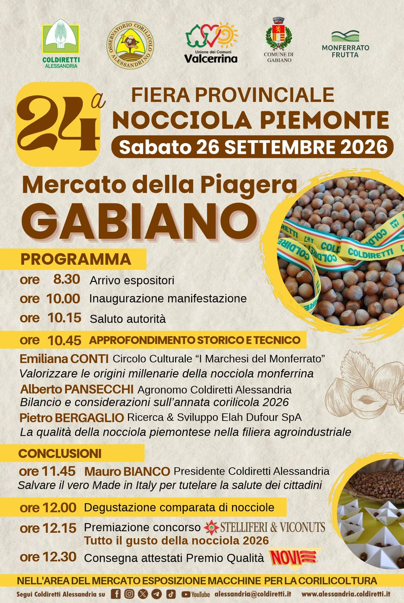 ColdirettiAL's tweet photo. Nocciole: urgente convocare tavolo corilicolo regionale e avviare rinnovamento noccioleti
Estreme condizioni meteo hanno messo a dura prova il settore, servono interventi
Se ne parlerà sabato 26 settembre alla Fiera provinciale della Nocciola Piemonte a Gabiano
@coldiretti https://t.co/XHKomEM7ZG