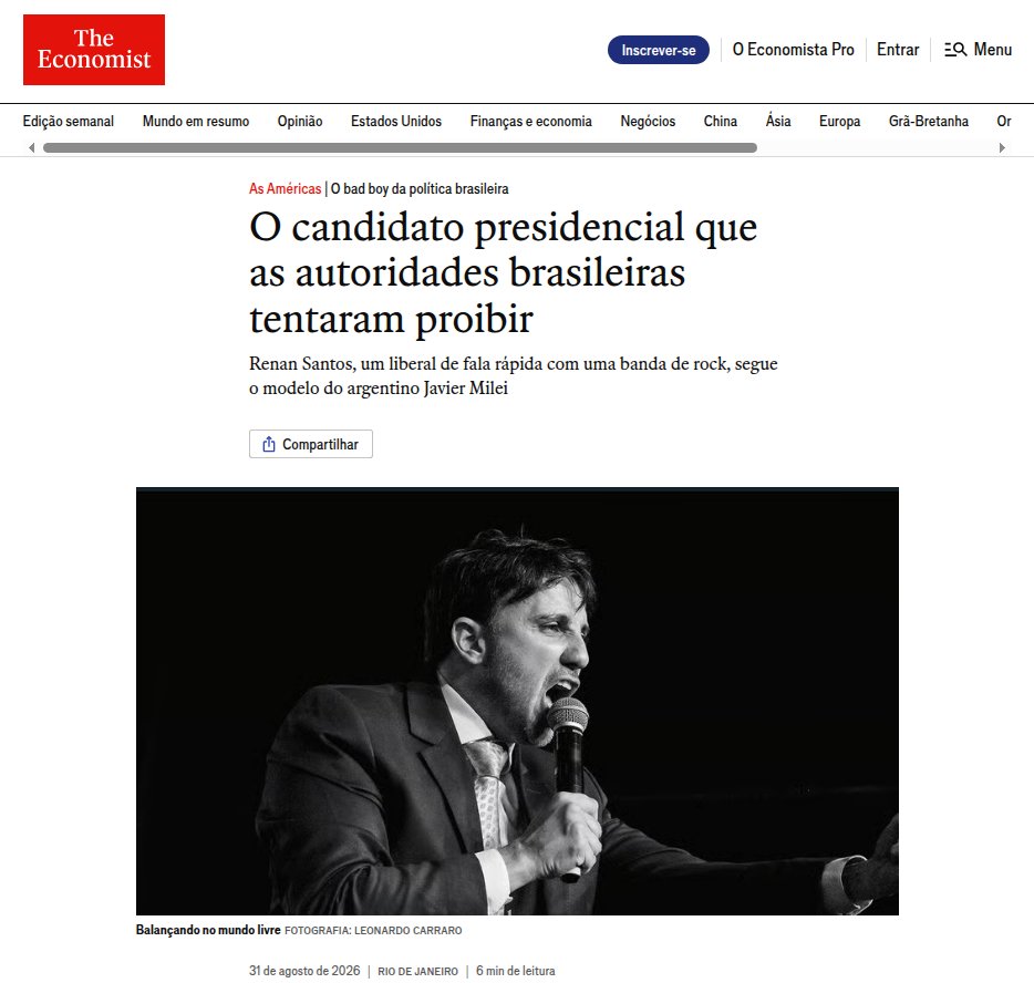wmgeradores's tweet photo. "O Candidato presidencial que as autoridades brasileiras tentaram proibir"
The Economist

Na reportagem: "Renan é culto, bem-informado e sabe falar sobre muitos assuntos diferentes. Flávio não sabe de nada."

Não negue essa oportunidade de mudar. #Renan14 https://t.co/2riAHnRgnX