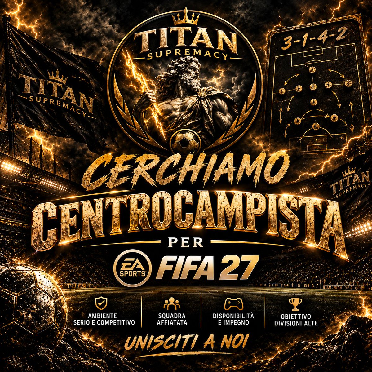 TitanLegacy2026's tweet photo. 🔥🎮RECLUTIAMO🎮🔥

CERCHIAMO:
1️⃣ CENTROCAMPISTA

🏆COMPETIZIONI:
VPG / VPL / ELUDO

Giorni e Orari 
LUN-GIO 21:45-00:00 

Contattateci siete i benvenuti nella famiglia TitanSupremacy💪🏽
@pctransfermarkt @RT_Proclub @RT_ProClubs @VPGItaly @Sportec_Custom @VPLItaly grazie per il RT https://t.co/TexfgeGqCP