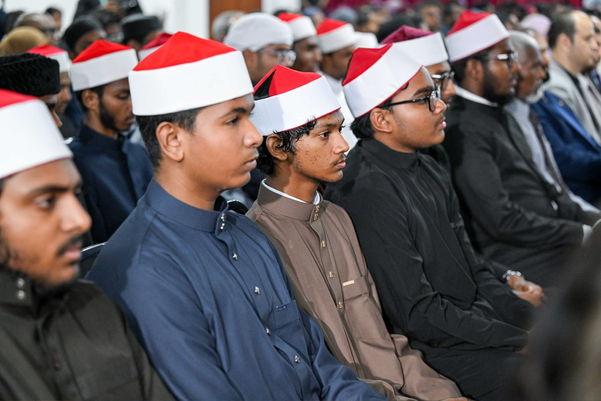 presidencymv's tweet photo. President Dr @MMuizzu and First Lady @sajidhaamohamed attend the closing ceremony of the 38th National Quran Competition, celebrating the achievements of participants and recognising their dedication to learning, memorising and reciting the Holy Quran. https://t.co/Y7ZODQfC6U