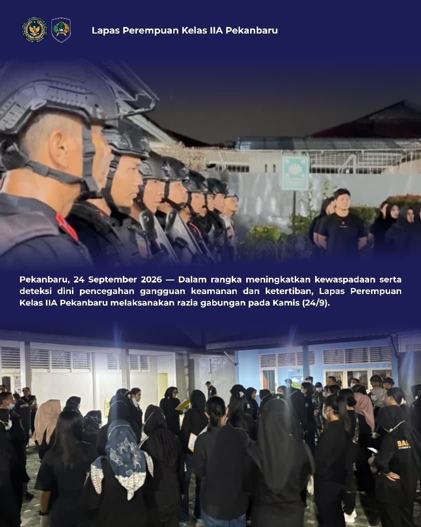 LppPku's tweet photo. Razia Gabungan TNI, Polri dan BNN di Lapas Perempuan Pekanbaru, Perkuat Deteksi Dini Gangguan Kamtib https://t.co/KJODXUWxnS