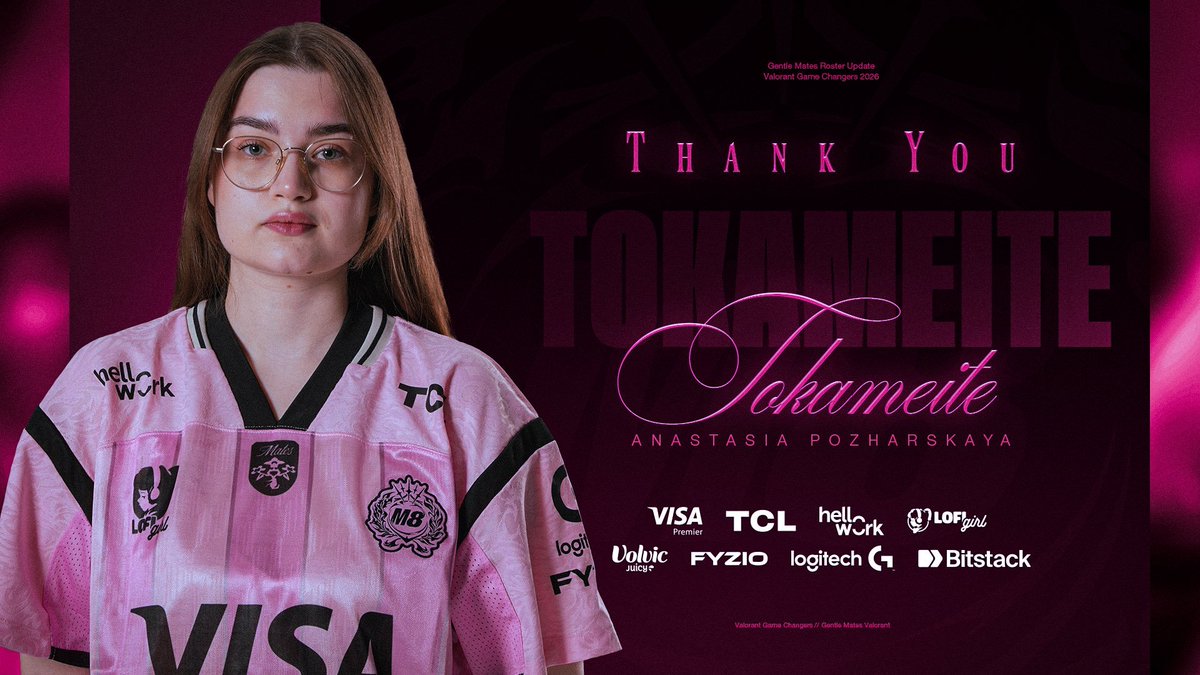 RemakeVAL's tweet photo. Gentle Mates 🇫🇷 se sépare de Tokameite 🇷🇺

Malgré sa qualification, Tokameite ne participera pas au GC Championship 🏆 aux côtés de M8

La joueuse russe a remporté son premier titre européen cette année avec la Luxueuse et a atteint toutes les finales des GC EMEA 2026 🏆 https://t.co/zgNhnuWI2x