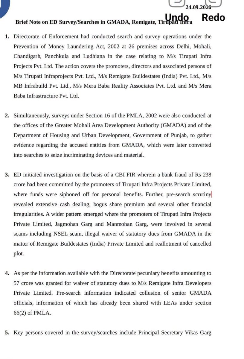 ParmeetBidowali's tweet photo. ₹10,000 crore loss to the state exchequer!
Major revelation by the ED in the GMADA case! Serious allegations have surfaced during the investigation, ranging from the reduction of land reserve rates to meetings held by officials. https://t.co/8noR2wg6qC