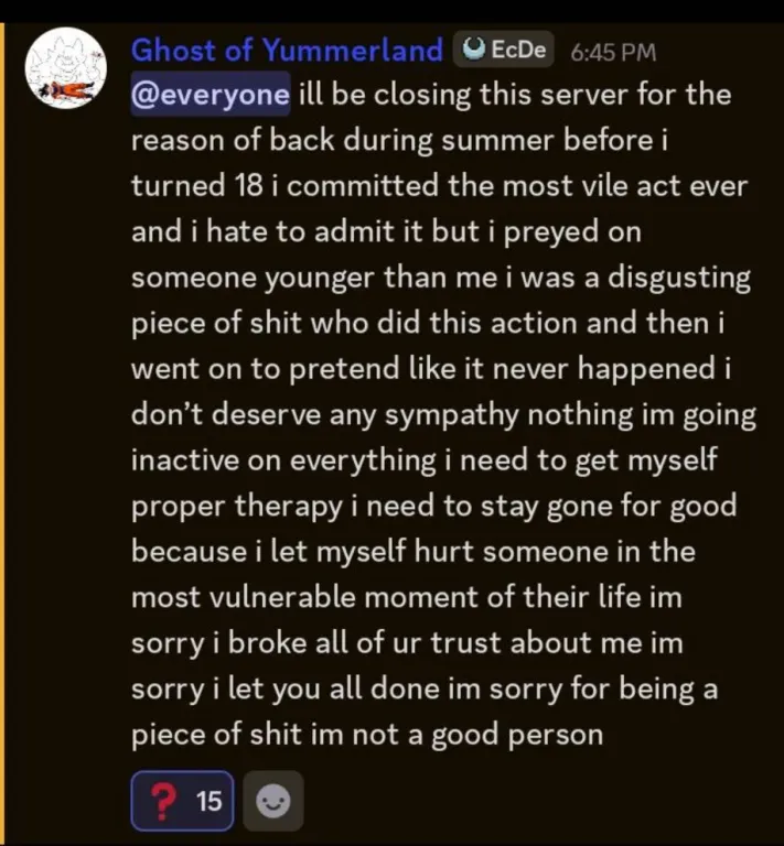 SharkyLeo_YT's tweet photo. As soon as we confronted Awyumi for grooming she admitted to all of it and made this announcement everywhere. I cannot understate how disgusted I feel right now https://t.co/VdqOmTmiiq
