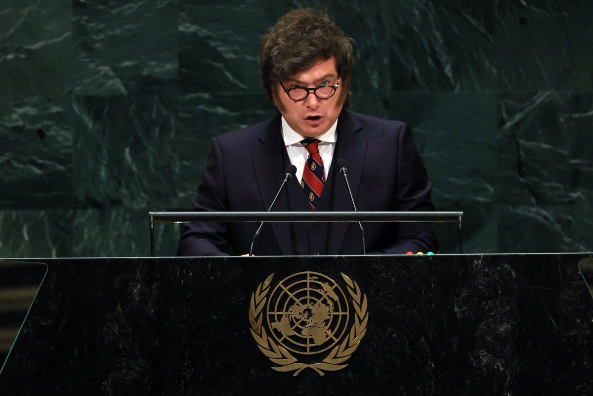 FoxNews's tweet photo. "[The UN] has become a useless organization whose only purpose is to sustain a caste of fatally arrogant parasites masquerading as well-intentioned bureaucrats.”

Javier Milei unloads on the United Nations from the General Assembly podium, arguing the institution has broken the "sacred covenant" behind its founding mission of defending sovereignty, upholding international law, and helping nations resolve conflicts peacefully.

"There's no shortage of words or resolutions; what is lacking is consequences," Milei says, arguing an institution loses its authority when its decisions carry no weight in the real world.
