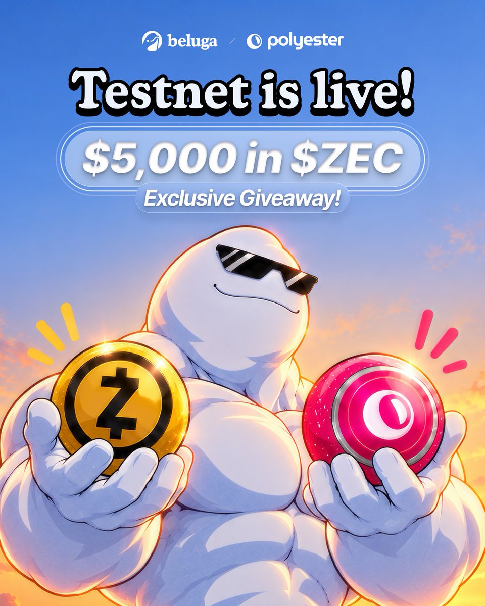 heybeluga's tweet photo. A new cross-chain spot and lending DEX has emerged from stealth.

@Polyester is live on testnet!

To celebrate, we are doing a $5k $ZEC giveaway.

To enter follow these steps: ✨
– Like + repost
– Create an account on https://t.co/8JL0a3uEcu
– Reply with your Polyester username below