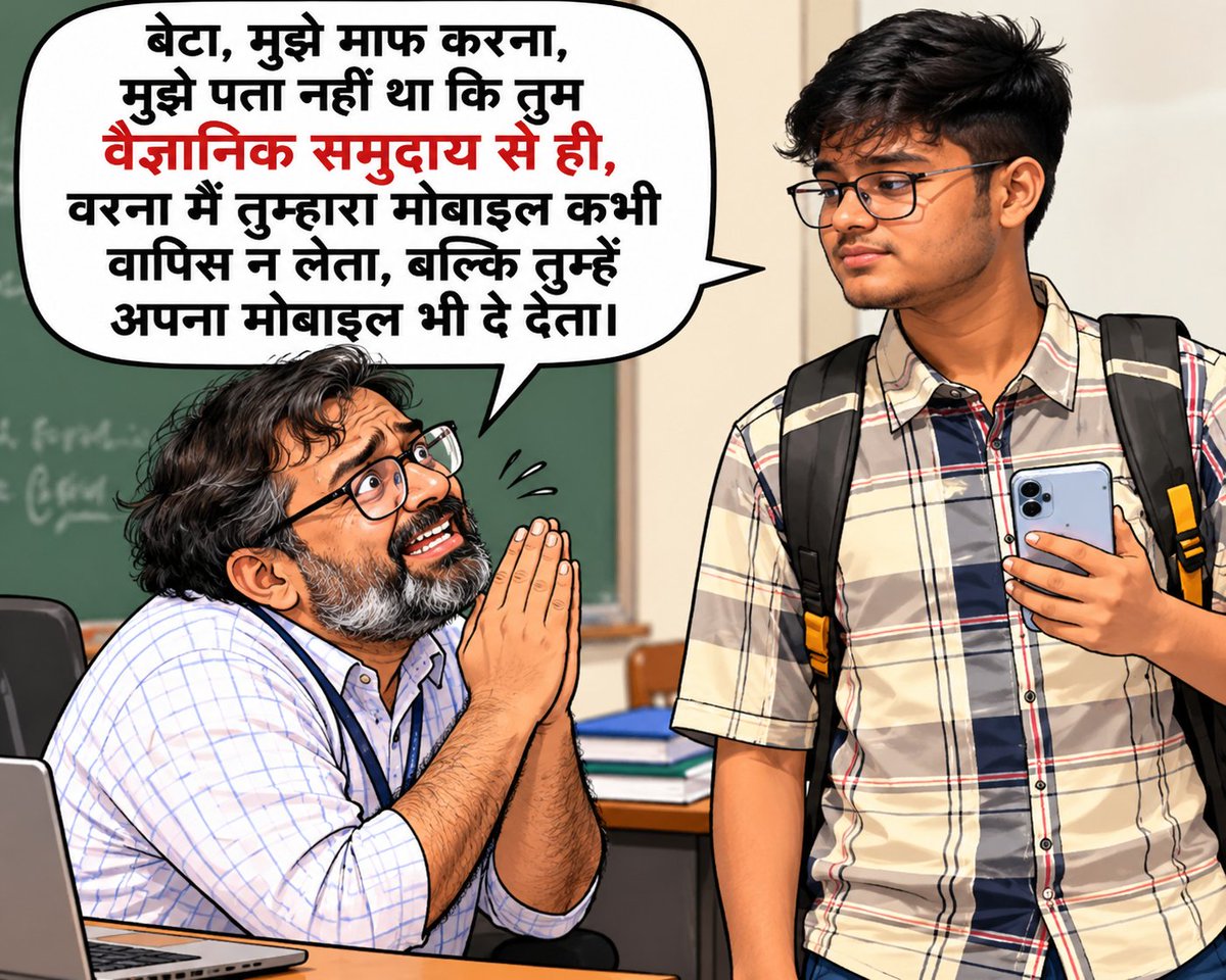 mktyaggi's tweet photo. Professor दुल्ला अब यही सोच रहे होंगे कि उनके बाप का क्या जाता था, अगर वह लड़का cheating कर रहा था तो करने देते। जब class के बाकी लड़के कुछ नहीं बोल रहे थे, तो उन्हें ही क्या आफत पड़ी थी..
मेरा दावा है कि वह अपनी इस ईमानदारी के लिए अब बहुत पछता रहे होंगे .. https://t.co/hcqAJ70Gwi
