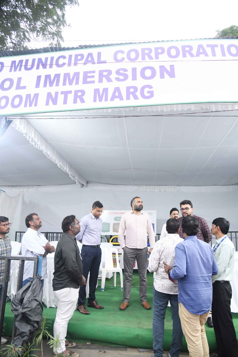 GHMCOnline's tweet photo. Commissioner Inspects Ganesh Immersion Arrangements at NTR Marg & Tank Bund

GHMC Commissioner Sri R.V. Karnan, IAS, along with Zonal Commissioners of Golconda & Khairatabad, ASP, GHMC, and Additional Commissioner (Sanitation), inspected arrangements at NTR Marg and Tank Bund for tomorrow’s Ganesh idol immersion.

The Commissioner directed officials to ensure seamless inter-departmental coordination, adequate facilities for devotees and procession participants, and round-the-clock sanitation. Sanitation teams were instructed to promptly clear waste and immersion-related debris and maintain cleanliness along procession routes and immersion points.

Officials were directed to complete all arrangements on priority and ensure a safe, smooth and hassle-free immersion programme for the public.

#GHMC #GaneshImmersion #NTRMarg #TankBund #SwachhGHMC

@TelanganaCMO @IPRTelangana @jayesh_ranjan
@TelanganaCS @ZC_Charminar @CommissionrGHMC
@ZC_Khairatabad @ZC_Secunderabad @ZcGolconda
@ZC_Charminar @ZC_RAJNGR @ZC_Shamshabad