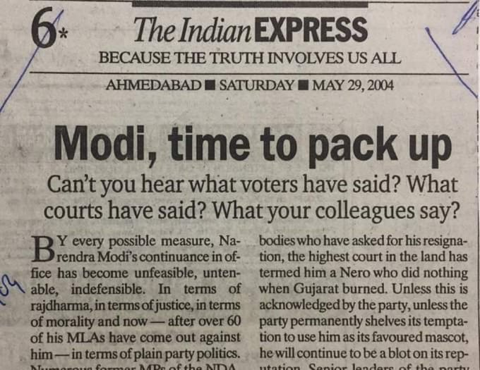 abdullah_0mar's tweet photo. The Indian Express has been trying to remove Narendra Modi since 2004 and the headline was "Modi time to pack up"
😂😂😂😂 https://t.co/JYDmPQPuHd