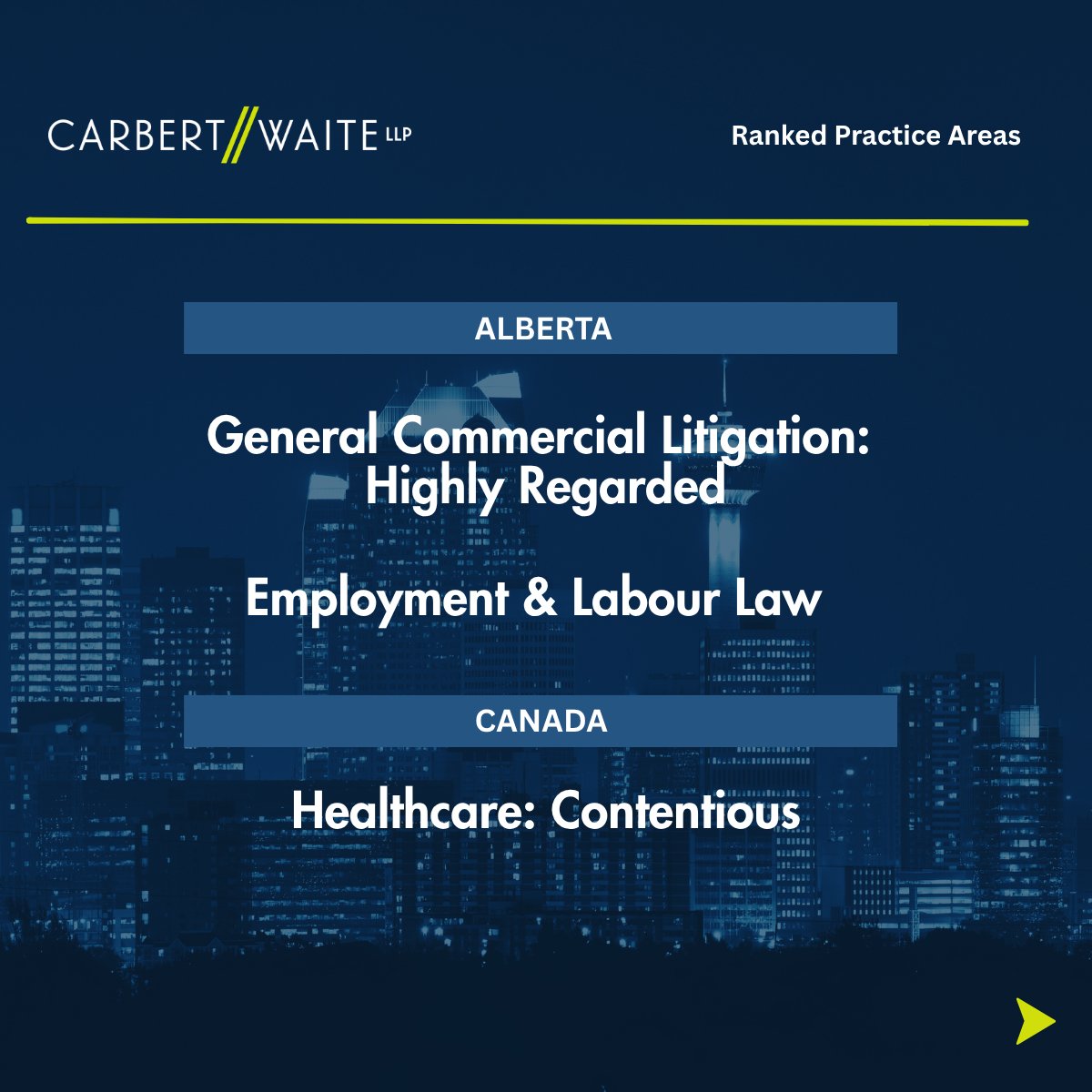 CarbertWaiteLLP's tweet photo. We are proud to announce that six of our partners and three of our practice groups have been recognized in the 2027 Chambers Canada Guide.  

Please join us in congratulating our recognized lawyers and practice groups for this achievement: 
https://t.co/8G9Gls0fUB https://t.co/5IEsuPMlMZ