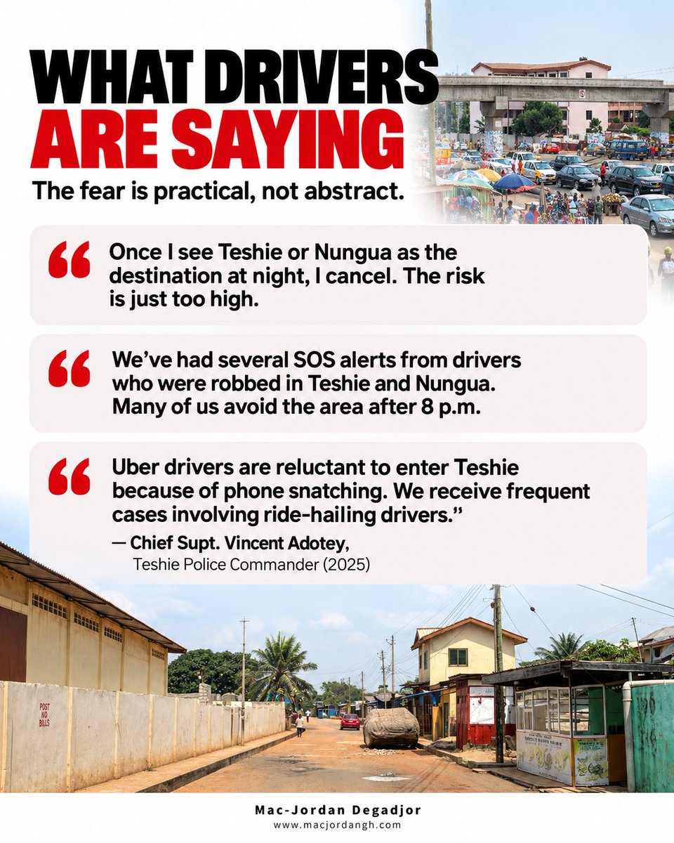 MacJordaN's tweet photo. #Trending 🇬🇭: The murder of phone dealer Nana Yaw Kyere has put Teshie/Nungua back in the spotlights. 

But for Yango, Uber and Bolt drivers, the fear is not new. Years of robberies, assaults and car-snatching have made parts of Teshie–Nungua a destination many drivers simply refuse after dark.

I looked at the pattern. 🧵