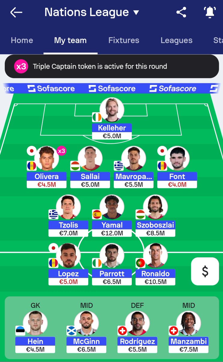 FPL_E1's tweet photo. Nations league fantasy round 1 🔒 

Basically the same as my scout team reveal.. good luck all 👊 

#UNLFantasy #NationsLeagueFantasy https://t.co/SVd10R5tDY