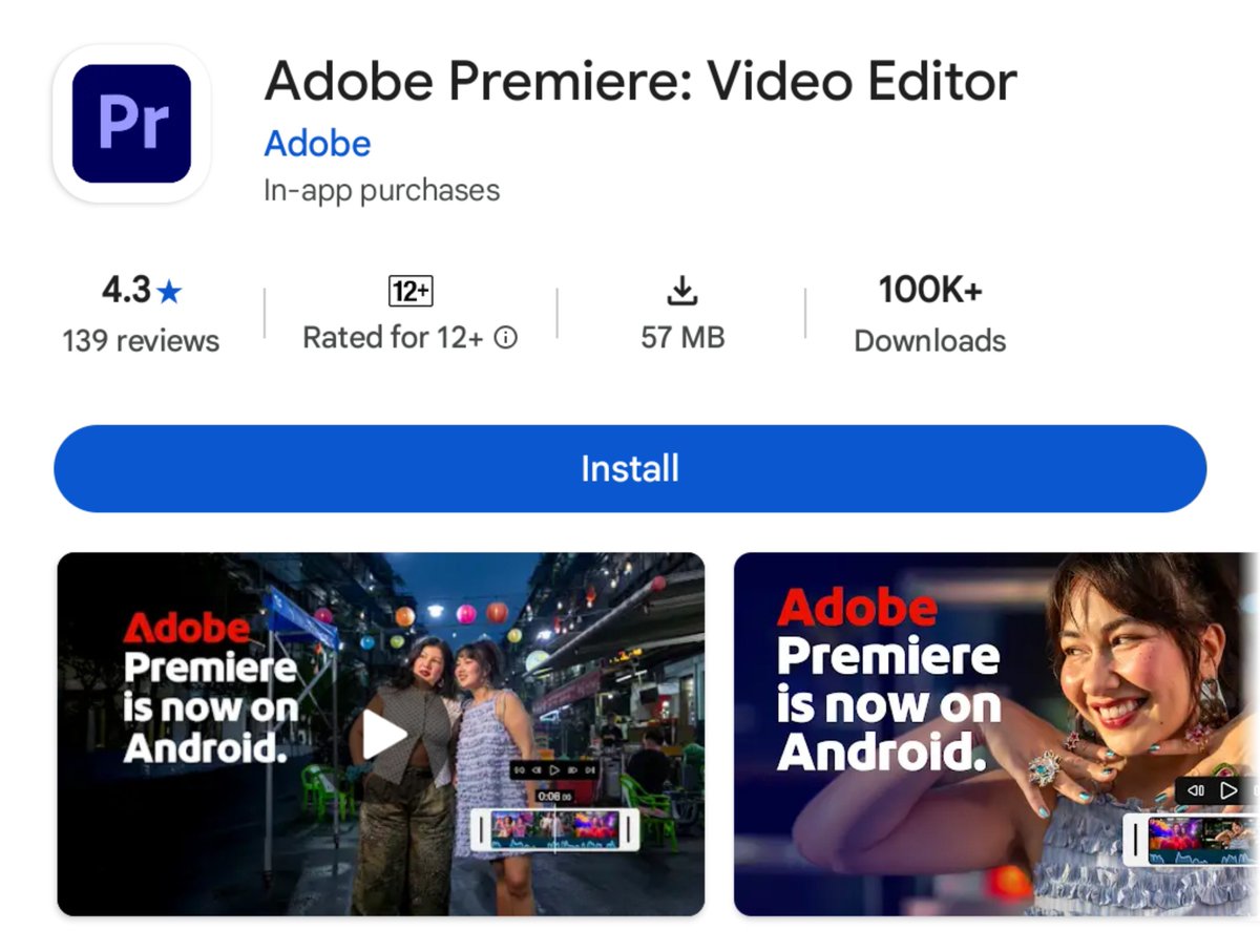 stufflistings's tweet photo. Adobe Premiere has arrived on Android. https://t.co/piNKTd0V8u