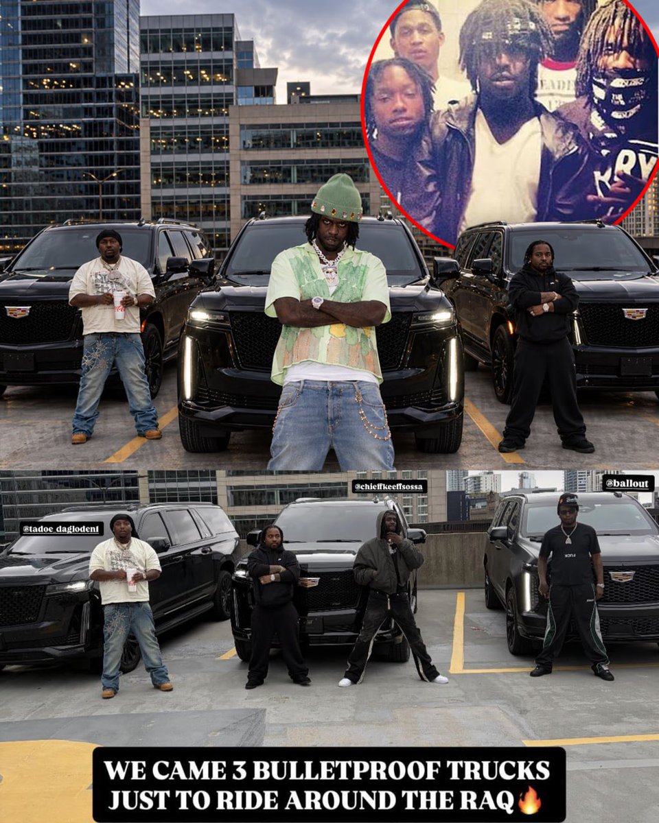 mymixtapez's tweet photo. Chief Keef and his Glo crew got three bulletproof Escalades just so they can ride around Chicago safely, just like back in the days 🛡💯 https://t.co/wEwYouBspV