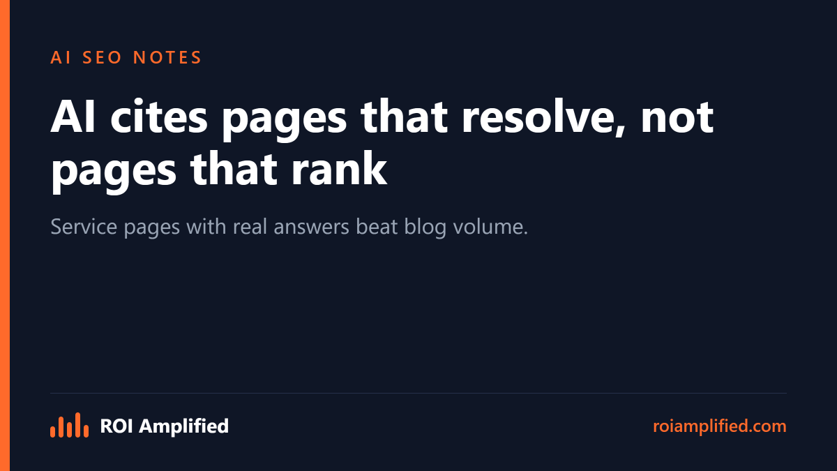 ROIAmplifiedCEO's tweet photo. We still write blog posts for AI SEO pushes, but the real secret is building service pages with real answers and internally link them. https://t.co/dvvmubXBke