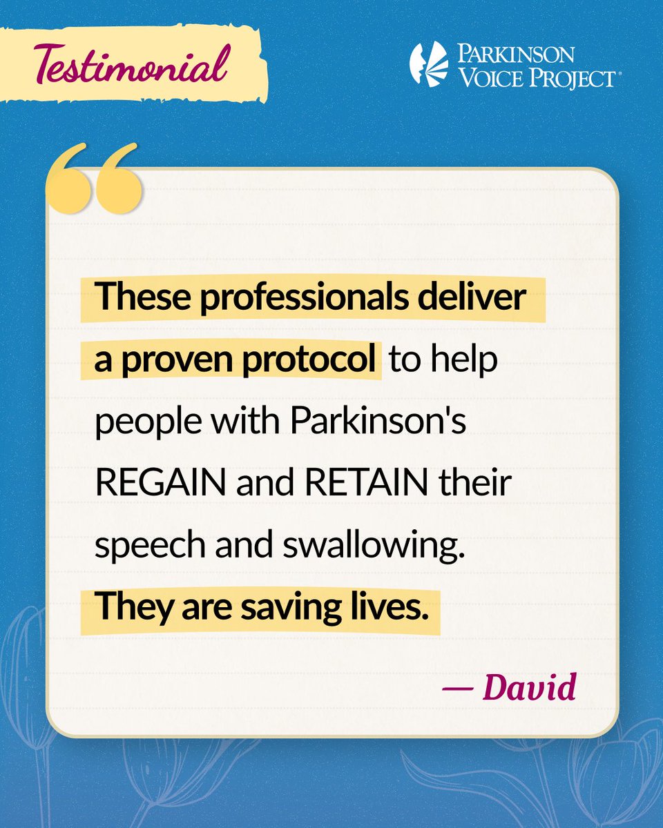 PVP646's tweet photo. We’re grateful to David for his kind words recognizing our Certified SPEAK OUT!® Providers.
#ParkinsonVoiceProject #SPEAKOUTTherapy #SpeechTherapy #Parkinsons #ParkinsonsCare #ParkinsonsAwareness #SpeakWithINTENT #WithYouForTheLongHaul #ParkinsonsEducation https://t.co/CHD9ExXWOz