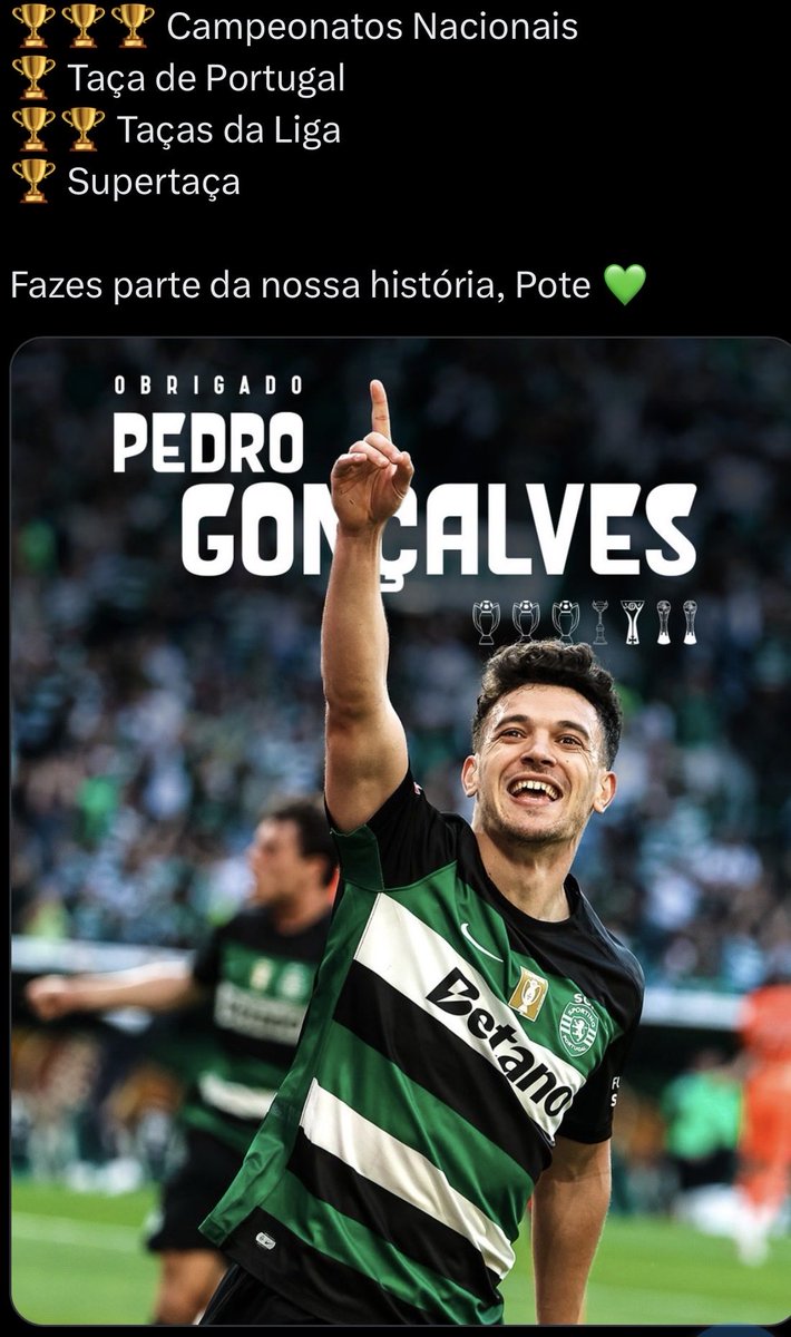 ScpTomas37's tweet photo. ‘Quanto vale um Pote?’ 

Ora, valeu 

- 3 Ligas Portuguesas

- 1 Supertaça 

- 1 Taça de Portugal 

- 2 Taças da Liga 

- 120M em campanhas na Champions conseguidas pelas conquistas em Portugal

- os 2,5M do empréstimo (sendo ainda jogador do Sporting Clube de Portugal) 

O senhor Boas, quer comparar isto com os 0 campeonatos e 60M do Nico Gonzalez
O Pote se fosse vendido a meio de uma época comprometendo essa época e um dos títulos que ganhou secalhar também saía por 60M

Para as ovelhas que comem tudo o que o senhor ditador diz, estas estupidezes servem 

As pessoas com o cérebro totalmente desenvolvido só podem mesmo rir das alucinações deste louco 

Honra ao Pote 🦁💚